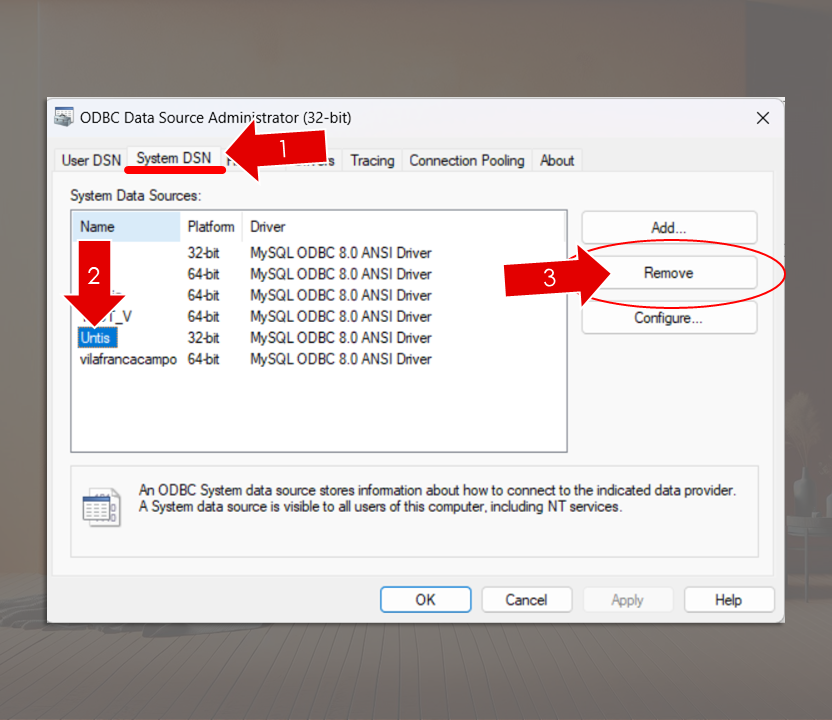 image da pesquisa pelo odbc de 32 bits